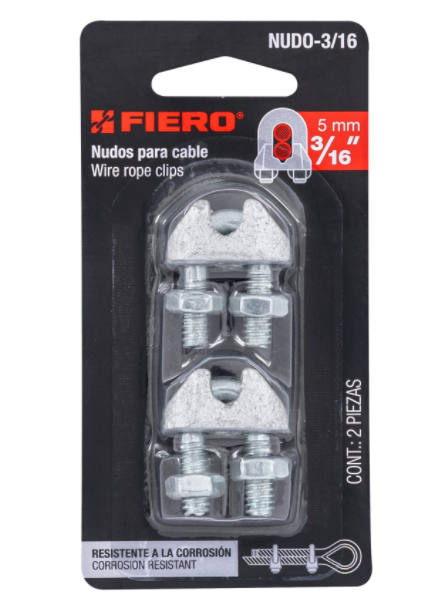 NUDO PARA CABLE DE 3/16'' TARJETA CON 2 PZAS 44083 *