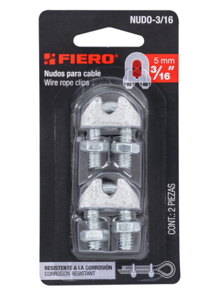 NUDO PARA CABLE DE 3/16'' TARJETA CON 2 PZAS 44083 *