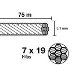 METRO DE CABLE FLEXIBLE 1/8'' DE ACERO 7X19 HILO 44211 N