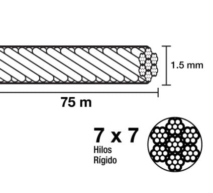 METRO DE CABLE RIGIDO 1/16" ACERO 7x7 RECUBIERTO PVC 44220 *
