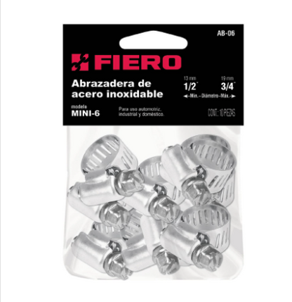 MINI-ABRAZADERA REFORZADA, # 6, 1/2 - 3/4', BOLSA 10 PZAS