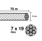 METRO CABLE FLEXIBLE 3/16'' ACERO 7X19 RECUBIERTO PVC 44223 P