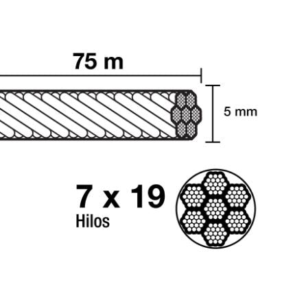 METRO CABLE FLEXIBLE 3/16'' ACERO 7X19 RECUBIERTO PVC 44223 P