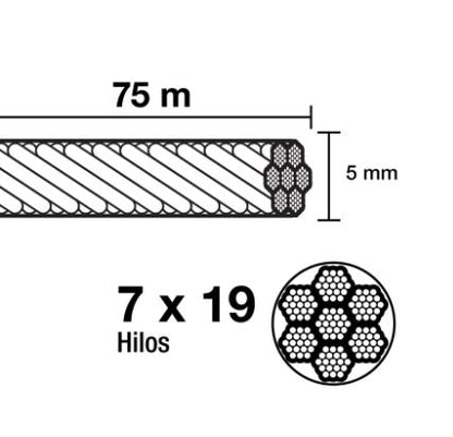 METRO CABLE FLEXIBLE 1/8" ACERO 7x19 RECUBIERTO PVC 44225 P