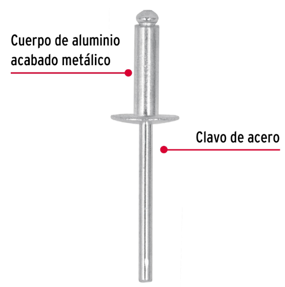 BOLSA CON 50 REMACHES 3/16' X 1/2' DE ALUMINIO, ALA 17/32' 44538 *