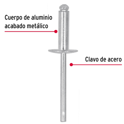 BOLSA CON 50 REMACHES 3/16' X 1/2' DE ALUMINIO, ALA 17/32' 44538 *