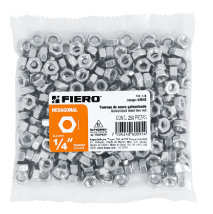 TUERCA HEXAGONAL DE 1/4', BOLSA CON 250 PZAS 44548 *