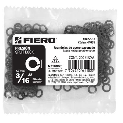 BOLSA CON 200 ARANDELAS DE PRESIÒN DE 3/16", FIERO 44685 N