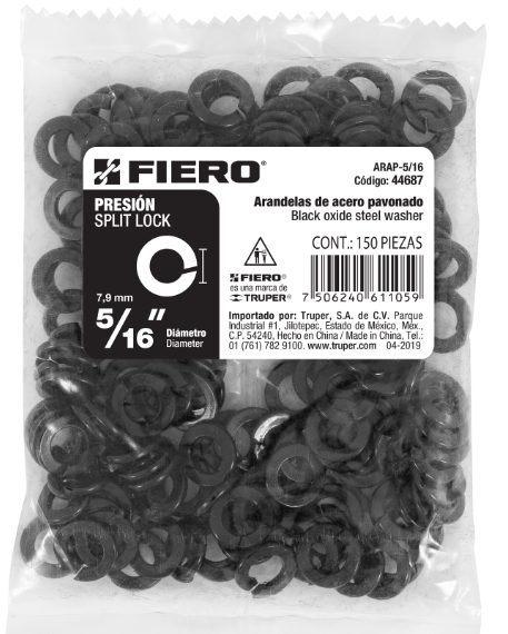 BOLSA CON 150 ARANDELAS DE PRESIÒN DE 5/16'', FIERO 44687 N