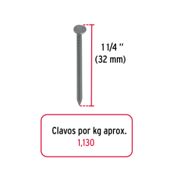BOLSA CON 1 KG DE CLAVO STANDARD 1-1/4'', CON CABEZA, FIERO 44814 N