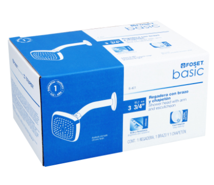 REGADERA CUADRADA, ABS, 3-3/4'', CON BRAZO BASIC 45065 *