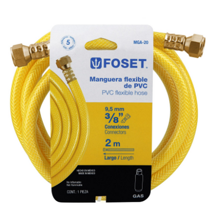 MANGUERA FLEXIBLE PVC, 3/8'', CON CONEXIONES 2M 45011 *