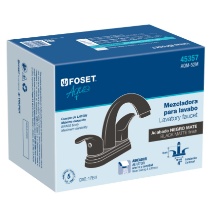 MEZCLADORA P/LAVABO, MANERAL PALANCA NEGRO MATE
