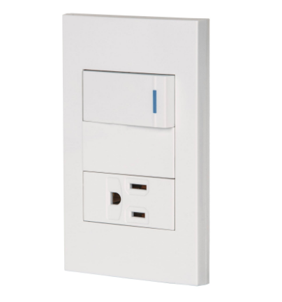 PLACA ARMADA 1 INTERRUPTOR, 1 CONTACTO 1MOD, ESPAÑOLA BLANCO 45590 P
