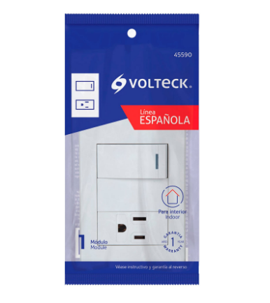 PLACA ARMADA 1 INTERRUPTOR, 1 CONTACTO 1MOD, ESPAÑOLA BLANCO 45590 *