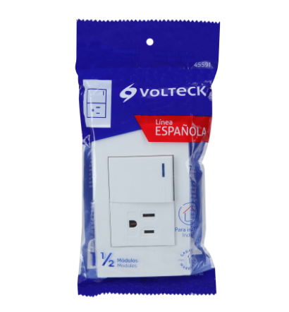 PLACA ARMADA 1 INTERRUPTOR, 1 CONTACTO, 1.5MOD ESPAÑOLA BLANCO 45591 *