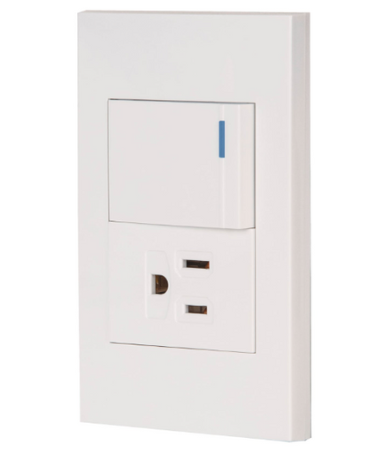 PLACA ARMADA 1 INTERRUPTOR, 1 CONTACTO, 1.5MOD ESPAÑOLA BLANCO 45591 *