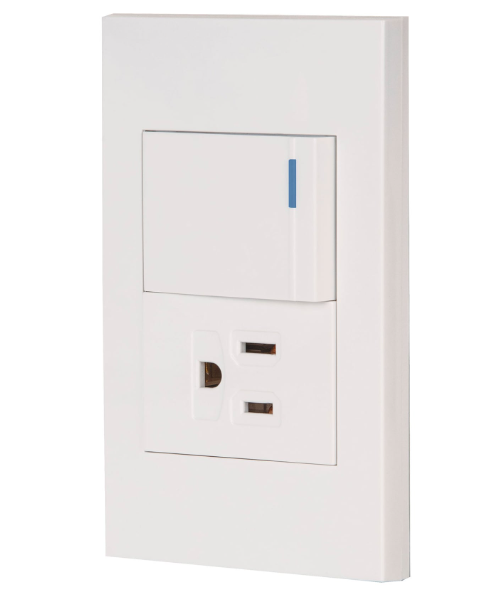 PLACA ARMADA 1 INTERRUPTOR, 1 CONTACTO, 1.5MOD ESPAÑOLA BLANCO 45591 *