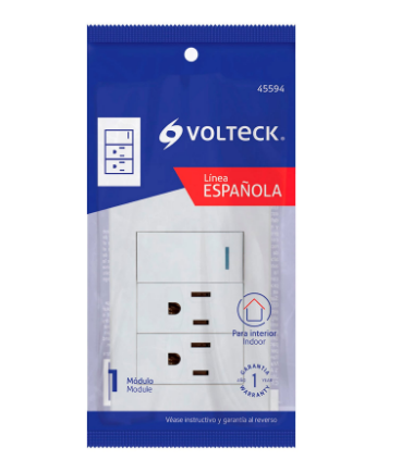 PLACA ARMADA 1 INTERRUPTOR, 2 CONTACOS, 1 MOD, ESPAÑOLA BLANCO 45594 *