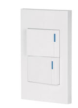 Cargar imagen en el visor de la galería, PLACA ARMADA 2 INTERRUPTORES, 1.5 MODULOS, ESPAÑOLA, BLANCO 45595 P

