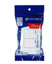 Cargar imagen en el visor de la galería, PLACA ARMADA 2 INTERRUPTORES, 1.5 MODULOS, ESPAÑOLA, BLANCO 45595 P
