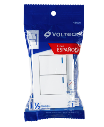 PLACA ARMADA 2 INTERRUPTORES 1 DE 3 VÌAS, 1.5 MOD, ESPAÑOLA BLANCO 45601 *