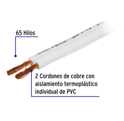 ROLLO DE 100 M CORDÓN DÚPLEX FLEXIBLE, #12 AWG,VOLTECK 46079 *