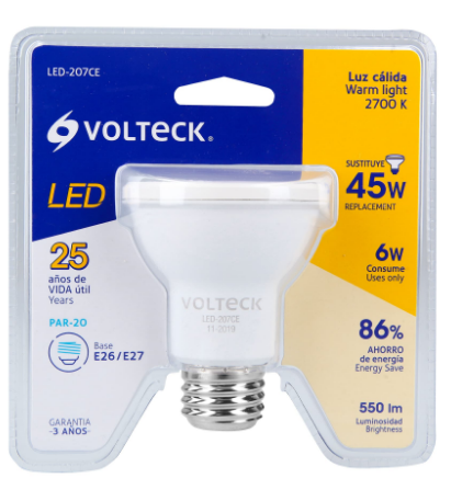 LÁMPARA DE LED, PAR 20, 6W, LUZ CÁLIDA 46183 *