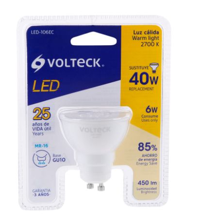 LÁMPARA DE LED, MR16, GU10, 6W, LUZ CÁLIDA 46218 *