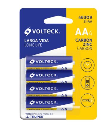 PILA ZINC-CARBÒN TAMAÑO AA, 4 PIEZAS VOLTECK 46309 *