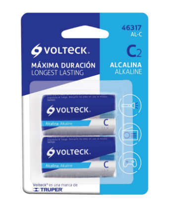 PILA ALCALINA TAMAÑO C, 2 PIEZAS, VOLTECK 46317 *