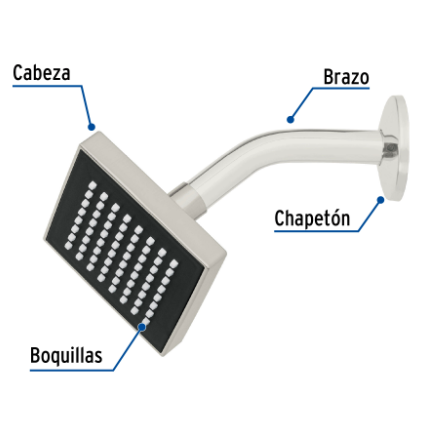 REGADERA CUADRADA ABS 4'' ACABADO SATÍN CON BRAZO, FOSET 46738 N