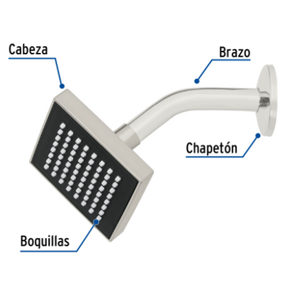 REGADERA CUADRADA ABS 4'' ACABADO SATÍN CON BRAZO, FOSET 46738 N