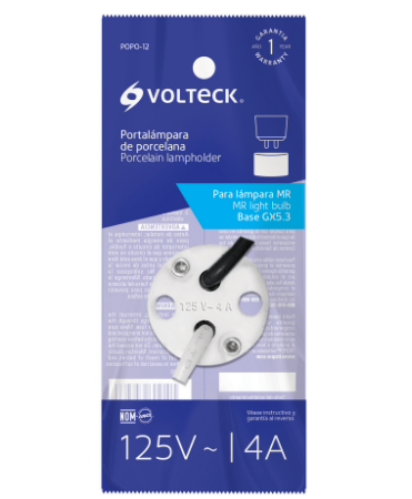 PORTALÁMPARA DE PORCELANA PARA MR, BASE BIPIN, VOLTECK 46532 *L