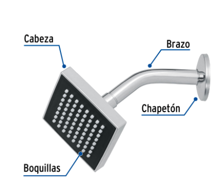 REGADERA CUADRADA ABS 4'' ACABADO CROMO CON BRAZO, FOSET 46732 N