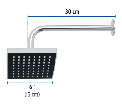 REGADERA CUADRADA ABS 6'' ACABADO CROMO CON BRAZO, FOSET 46734 P