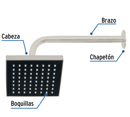 REGADERA CUADRADA ABS 6'' ACABADO SATIN CON BRAZO, FOSET 46740 N