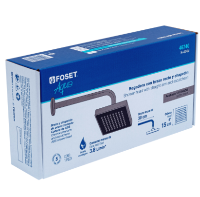 REGADERA CUADRADA ABS 6'' ACABADO SATIN CON BRAZO, FOSET 46740 N
