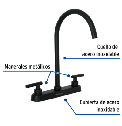MEZCLADORA PARA FREGADERO, MANERALES PALANCA, NEGRO MATE, TUBIG 46773 P