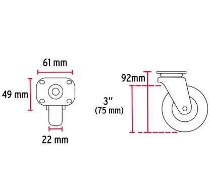 RODAJA POLIETILENO 3" PISADA 22MM, BUJE 48628 *