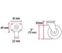 Cargar imagen en el visor de la galería, RODAJA POLIETILENO 3&quot; PISADA 22MM, BUJE 48628 *
