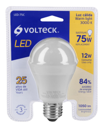 LÁMPARA DE LED, A19, 12W, LUZ CÁLIDA, VOLTECK