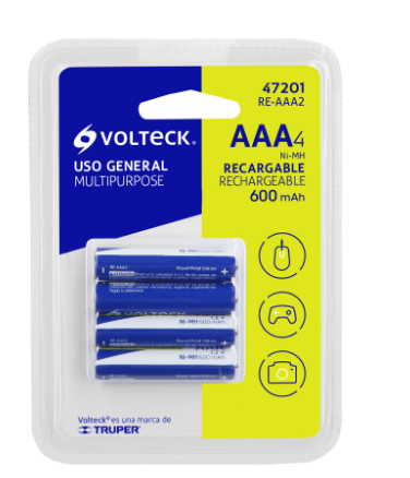 PILAS RECARGABLES, USO GENERAL, AAA, 4 PIEZAS 47201 *