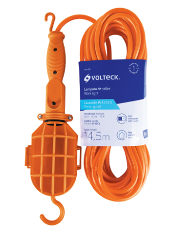 LÁMPARA DE TALLER CON CANASTILLA PLÁSTICA, 14.5, VOLTECK