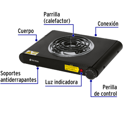 PARRILLA ELÈCTRICA DE RESISTENCIA, NEGRA, VOLTECK 47556 *