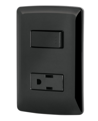 PLACA ARMADA CONTACTO E INTERRUPTOR, NEGRO, LÍNEA ITALIANA 47591 N