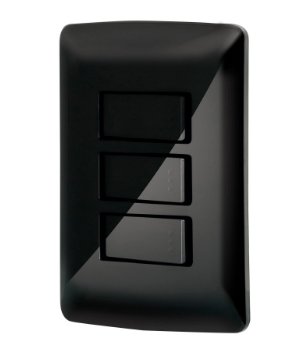 PLACA ARMADA 2 INTERRUPTORES 1 ESCALERA NEGRO, LÍNEA ITALIANA