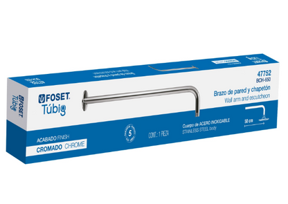 BRAZO RECTO 50 CM CON CHAPETÓN PARA REGADERA, CROMO, FOSET 47752 N