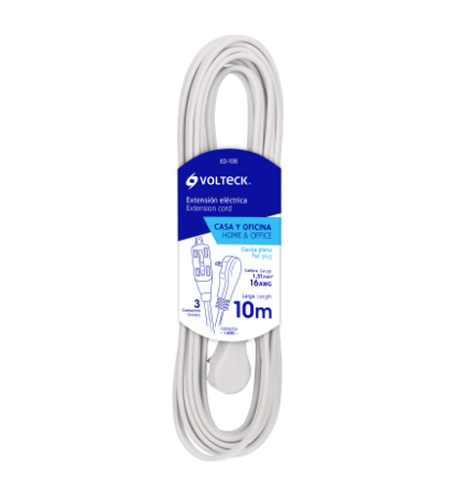 EXTENSIÓN ELÉCTRICA DOMÉSTICA, 10 M, BLANCA, VOLTECK 48036 *