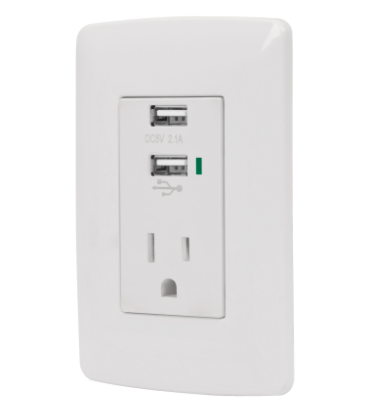 CONTACTO ATERRIZADO + 2 PUERTO USB, BLANCO, LINEA ITALIANA 48065 *